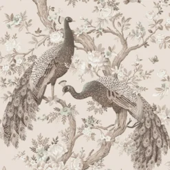 Laura Ashley Belvedere Soft Truffle Peacock Smooth Wallpaper