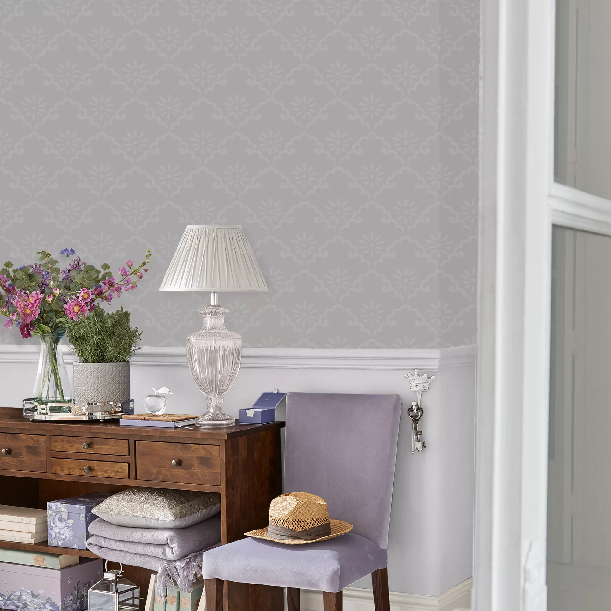 Laura Ashley Coralie Sugared Grey Motif Smooth Wallpaper 5 Laura Ashley Coralie Sugared Grey Motif Smooth Wallpaper - Image 3