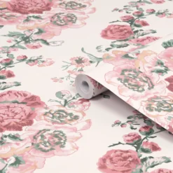 Laura Ashley Country Charm Pink Floral Smooth Wallpaper