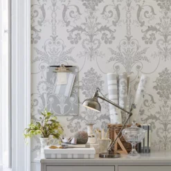 Laura Ashley Josette Dove Grey & White Damask Smooth Wallpaper 9 Laura Ashley Josette Dove Grey & White Damask Smooth Wallpaper -Paint and Painting Supplies Store laura ashley josette dove grey white damask smooth wallpaper5011583467994 20i bq