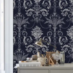 Laura Ashley Josette Midnight Damask Smooth Wallpaper -Paint and Painting Supplies Store laura ashley josette midnight damask smooth wallpaper5011583468021 20i bq