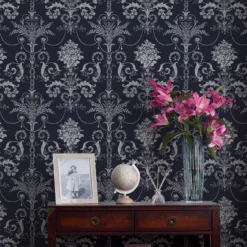 Laura Ashley Josette Midnight Damask Smooth Wallpaper -Paint and Painting Supplies Store laura ashley josette midnight damask smooth wallpaper5011583468021 21i bq