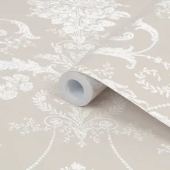 Laura Ashley Josette White & Dove Grey Damask Smooth Wallpaper -Paint and Painting Supplies Store laura ashley josette white dove grey damask smooth wallpaper5011583467789 02c bq