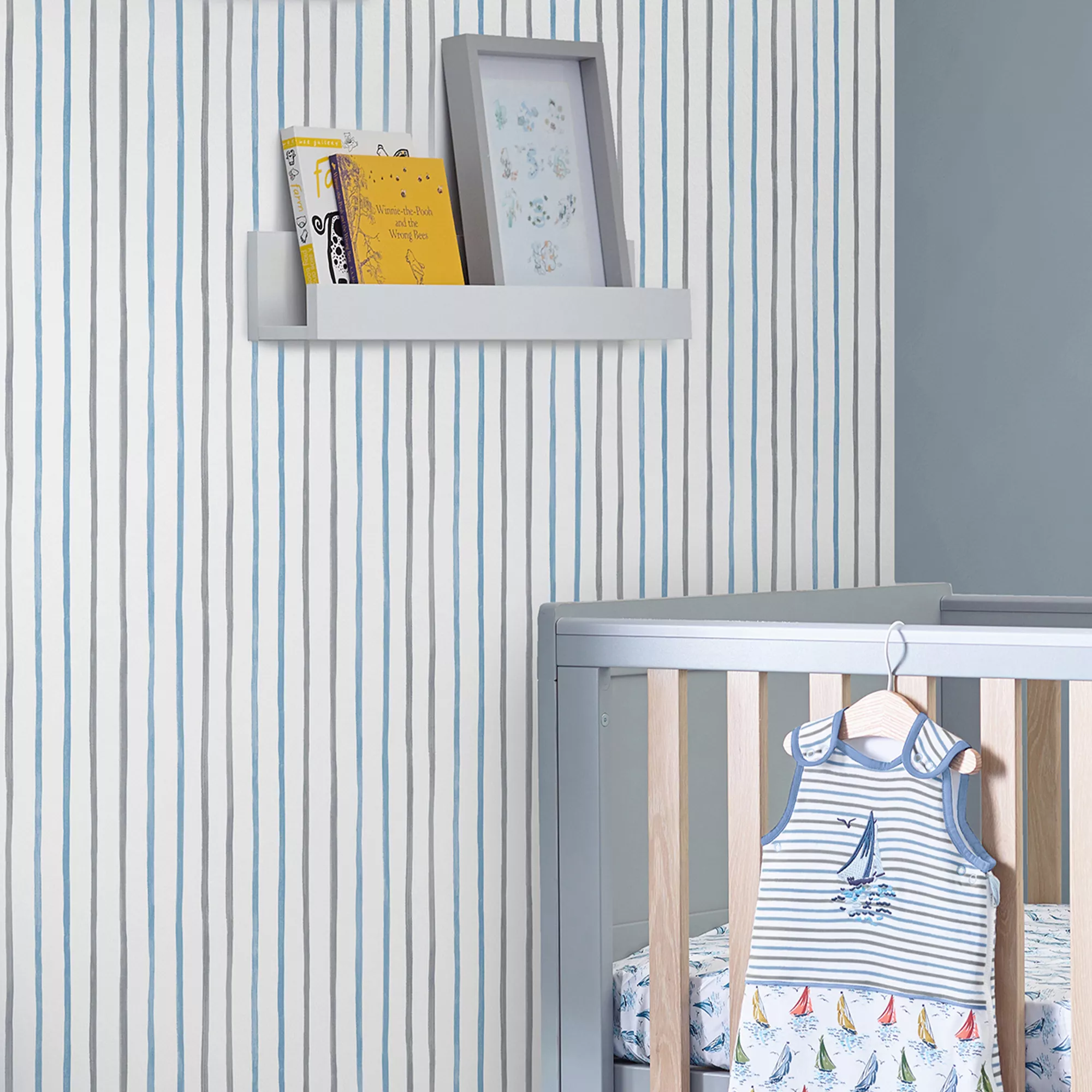 Laura Ashley Painterly Stripe Blue, Grey & White Kids Smooth Wallpaper 8 Laura Ashley Painterly Stripe Blue, Grey & White Kids Smooth Wallpaper - Image 6
