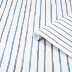 Laura Ashley Painterly Stripe Blue, Grey & White Kids Smooth Wallpaper
