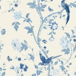 Laura Ashley Summer Palace Royal Blue Floral Smooth Wallpaper